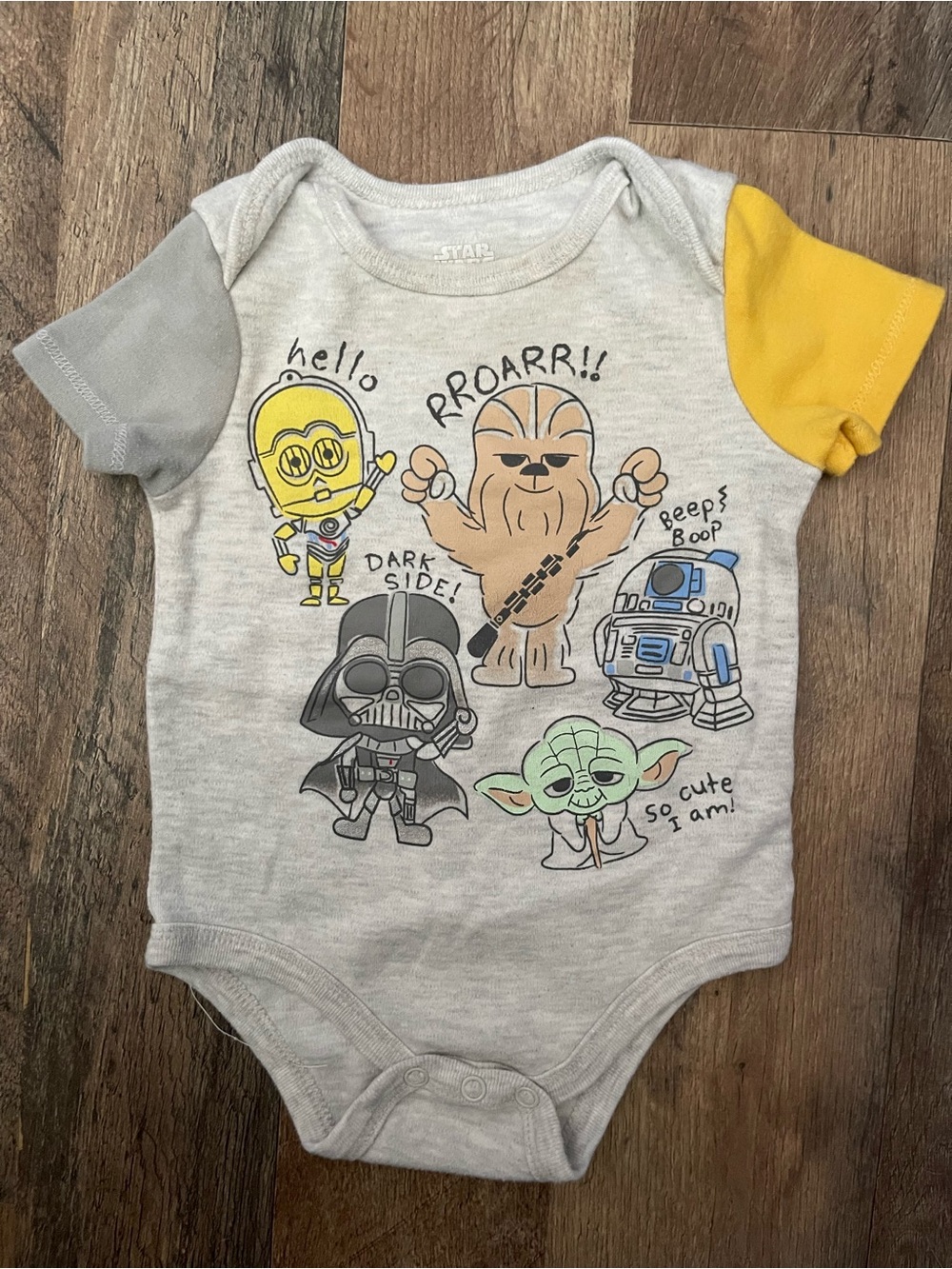 Star Wars Grey One-Piece Bodysuit with Yellow & Gray Sleeves